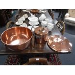 A LARGE 19TH CENTURY COPPER JAM PAN, 15" dia (plus handles), a 19th century copper cooking pot