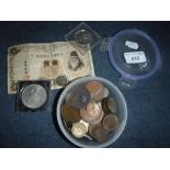 A COLLECTION OF 18TH/19TH CENTURY BRITISH COINS, others similar and a 'One Yen' banknote