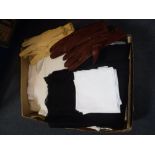 A COLLECTION OF LACE AND LINEN, gloves and other items (one box)