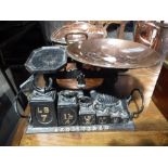 A SET OF VICTORIAN KITCHEN SCALES with a set of graduated weights