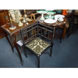 AN EDWARDIAN WALNUT WINDOW TABLE another similar and a Victorian bobbin-turned corner chair (3)