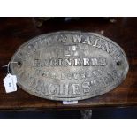 A LATE 19TH/EARLY 20TH CENTURY CAST OVAL BRASS PLAQUE, inscribed ' Lott & Walne Ltd Engineers The