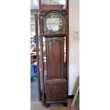 A 19TH CENTURY OAK LONGCASE CLOCK with circular painted dial and single train movement, signed '