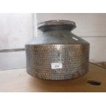 AN EASTERN PLANISHED COPPER AND SILVER PLATED COOKING POT, probably Indian, 11" high