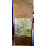A CHINESE WALL HANGING SCROLL, printed with a landscape scene