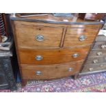 A 19TH CENTURY MAHOGANY BOWFRONTED CHEST OF DRAWERS, 39" high x 34" wide