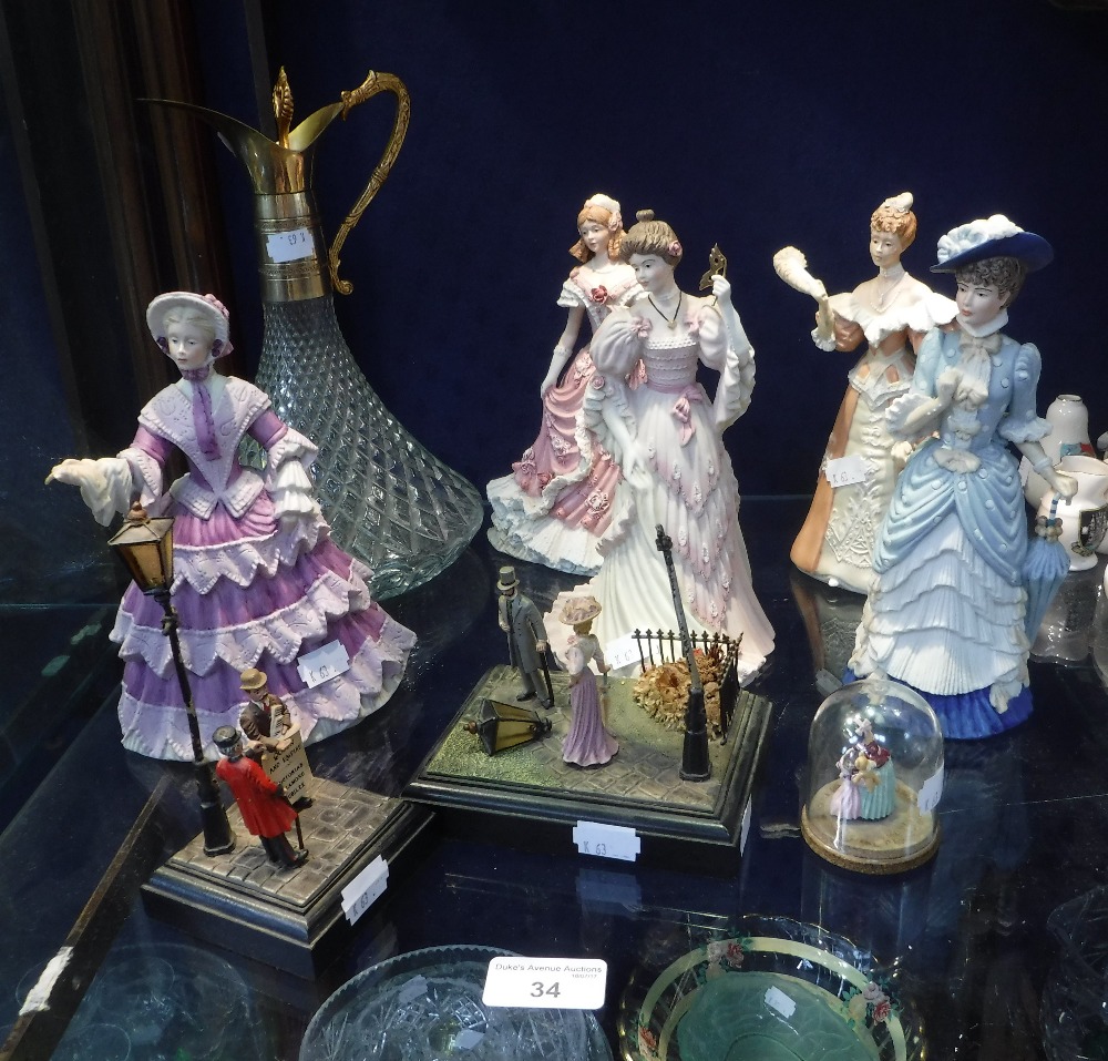 A COLLECTION OF WEDGWOOD 'SPINK' GOLDEN JUBILEE FIGURES, three miniature groups and a claret jug