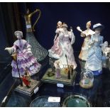 A COLLECTION OF WEDGWOOD 'SPINK' GOLDEN JUBILEE FIGURES, three miniature groups and a claret jug