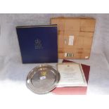 A ROYAL COMMEMORATIVE SILVER PLATE, Elizabeth II and Philip 1947-1972, 9" dia