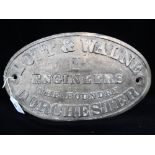 A LATE 19TH/EARLY 20TH CENTURY OVAL BRASS PLAQUE, inscribed 'Lott & Walne Ltd Engineers The
