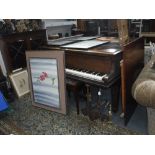 A GRAND PIANO BY 'ROGERS' in a rosewood case, with stool, a pair of brass fire dogs, a similar in