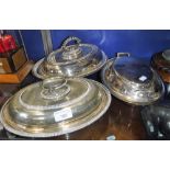 A VICTORIAN SILVER PLATED TUREEN and two others similar (3)