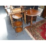 A 19TH CENTURY TRIPOD TABLE and an oak folding cake stand