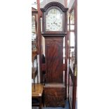 A 19TH CENTURY MAHOGANY LONGCASE CLOCK with painted dial, 83" high