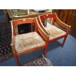 VICO MAGISTRETTI: A SET OF SIX 1960'S RED STAINED ARMCHAIRS with rush seats