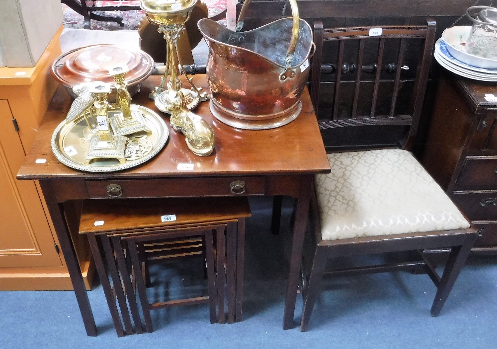 A GEORGE III MAHOGANY SIDE TABLE fitted a single drawer, a small nest of tables and a Regency dining