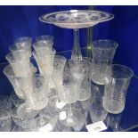 A VICTORIAN ACID ETCHED GLASS COMPORT and various glass table wares