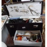 A VINTAGE SURGEON/DOCTORS BOX with medical tools, bottles and equipment