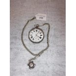 A VICTORIAN GENTLEMAN'S OPEN-FACE POCKET WATCH, dated Chester 1884 attached to a silver chain and