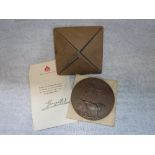 A FIRST WORLD WAR DEATH PENNY OR PLAQUE in original card slip 'Joseph Orgill'