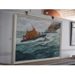 J LEE: Lifeboat 54-04 in action, oil on board