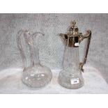 A VICTORIAN CUT-GLASS AND SILVER PLATED CLARET JUG and one other glass claret jug (2)