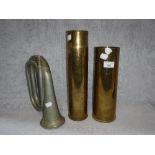 A GREAT WAR SHELL CASE TRENCH ART 'Souvenir Guerre Vimy, 1914-17', one other shell case and a Gurkha