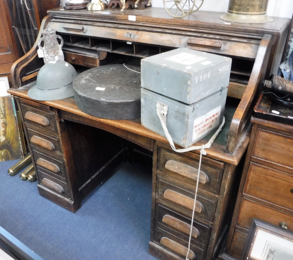 AN OAK ROLL-TOP DESK, 48" wide