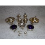 A SILVER CRUET SET and other similar items including silver plate