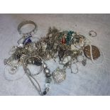 A COLLECTION OF WHITE METAL COSTUME JEWELLERY, some decorated with clear stones