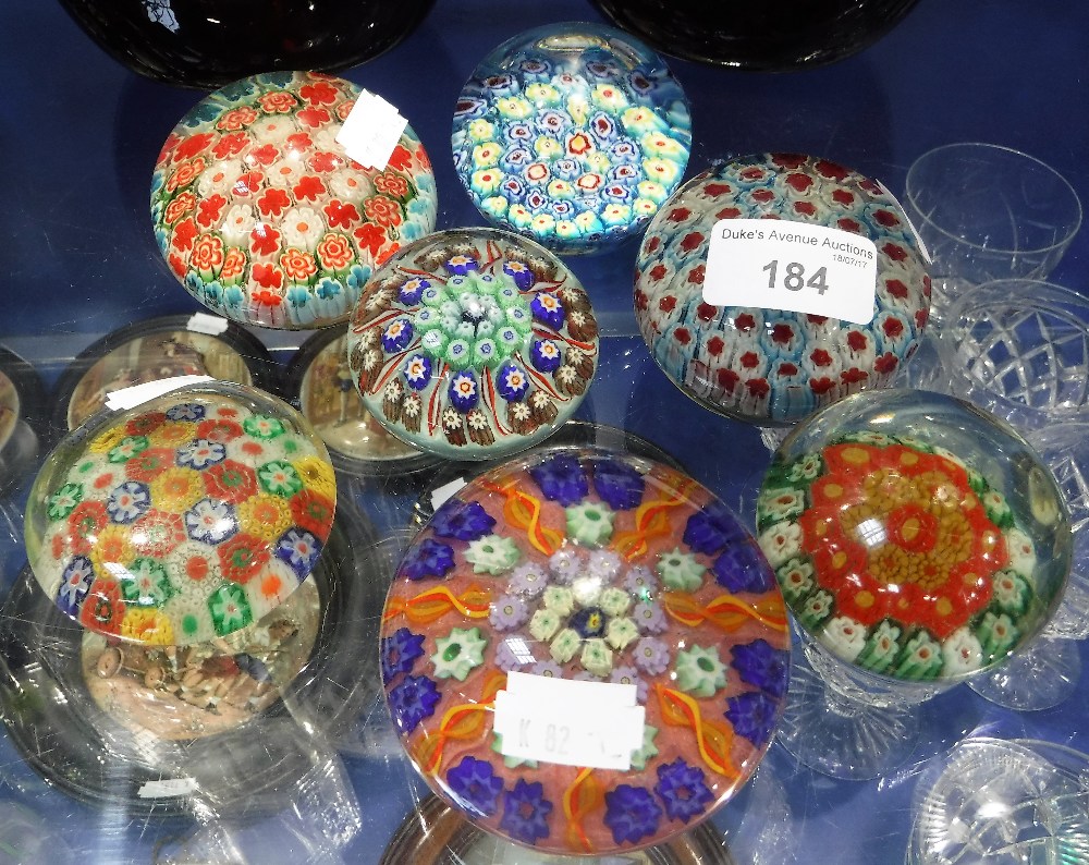 A COLLECTION OF SIX VICTORIAN AND LATER MILLEFIORI GLASS PAPERWEIGHTS