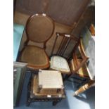 A VICTORIAN BEDROOM CHAIR, three similar and two stools
