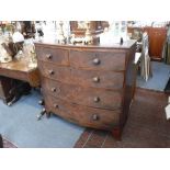 A 19TH CENTURY MAHOGANY BOWFRONTED CHEST OF DRAWERS, 40.5" high x 41" wide