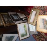 A MODERN WATERCOLOUR in a gilt frame and various other pictures and prints