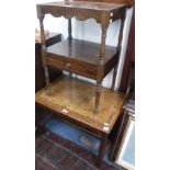 A REPRODUCTION LEATHER TOPPED TABLE and a 19th century side table fitted a single drawer