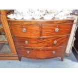 A 19TH CENTURY MAHOGANY BOWFRONTED CHEST OF DRAWERS, 35" high x 37" wide