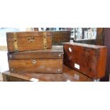 A 19TH CENTURY WALNUT WORKBOX and two similar boxes (3)