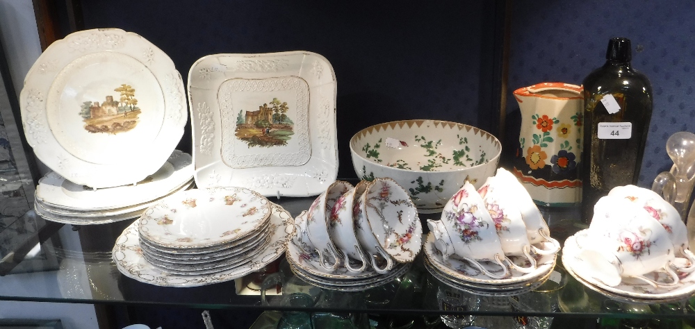 A 19TH CENTURY PART DESSERT SERVICE decorated with buildings, a Continental part teaset and