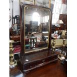 A 19TH CENTURY MAHOGANY DRESSING TABLE MIRROR fitted three drawers, 24" high x 17" wide