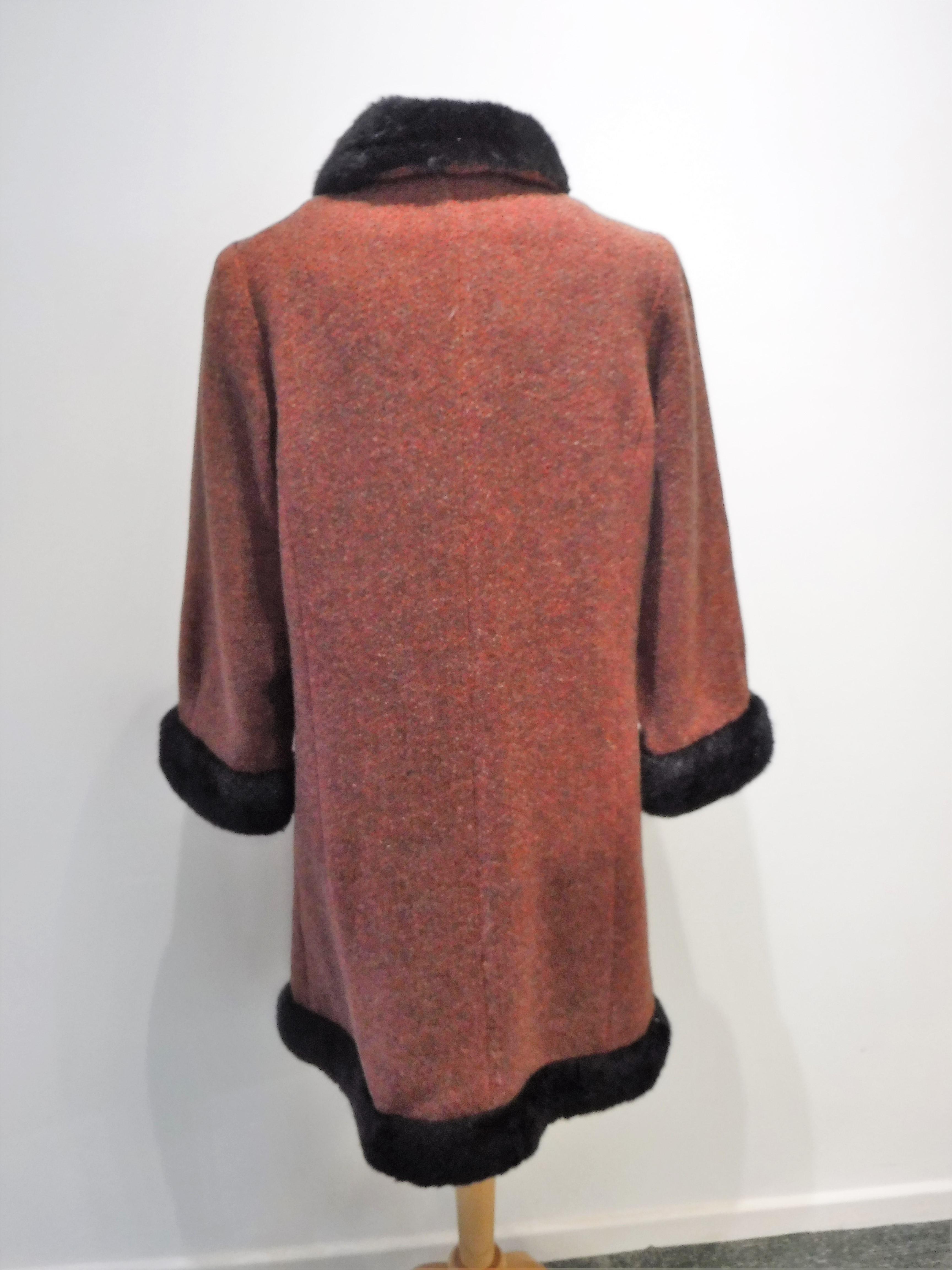 AQUASCUTUM; A VINTAGE OVERCOAT IN ORANGE AND GREY WOOL CHECK, circa 1930 - Image 2 of 2