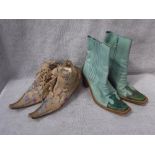 DUNE, LONDON: A PAIR OF VINTAGE PALE BLUE LEATHER ANKLE BOOTS and one other similar pair (2) (both