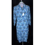 VINTAGE: A LADIES BLUE CRIMPELENE DAY DRESS, circa 1940's