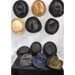A COLLECTION OF GENTLEMAN'S VINTAGE BOWLER HATS, Trilbies and others including some from Moss