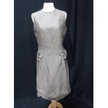 VINTAGE HOME FASHIONED 1960'S TABBARD STYLE DRESS in chocolate brown fabric, with perspex button