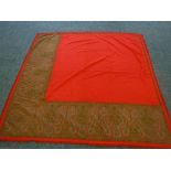 VINTAGE: A LARGE RED SHAWL, decorated to the outer edge with a paisley design inserted panel