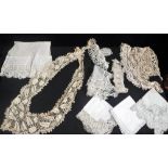 A COLLECTION OF LACE TRIMMED HANDKERCHIEFS AND TRIMMINGS