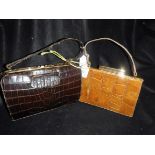 A CROCODILE SKIN VINTAGE HANDBAG and a light tan handbag from 'Mappin & Webb Ltd'