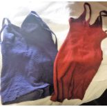 JANTZEN: A VINTAGE BLUE WOOL SWIMSUIT and another similar woollen swimsuit, circa 1950