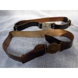 A VINTAGE LEATHER BOYS BRIGADE BELT with embossed brass buckle and a similar Girl Guides belt; 'Be