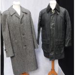 DUNN & CO: A VINTAGE GREY TWEED COAT and a 'Barbour' wax jacket (2)